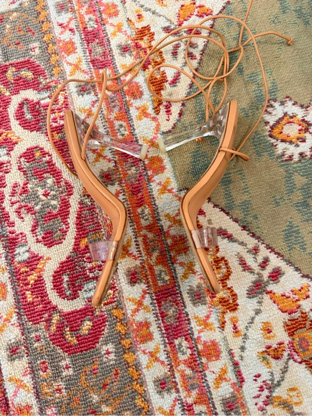 Larroude Gloria - Tan Lace-Up Clear Heel Sandals